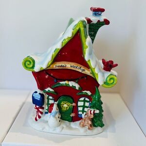Harry and David Santas Workshop Cookie Jar Ceramic Christmas Holiday 10.5" Vtg